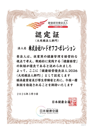 健康経営優良法人認定証